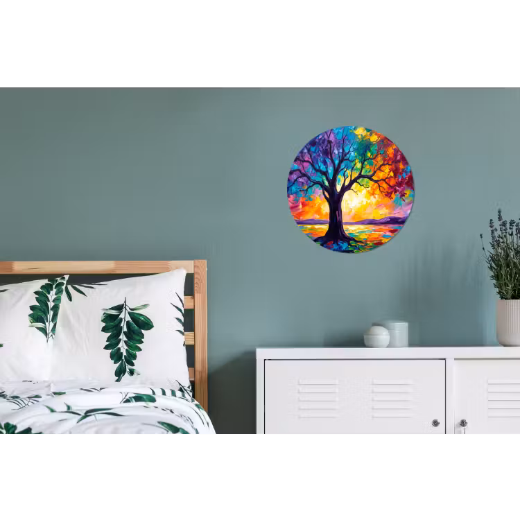 Boom - Landschap - Natuur - Abstract - Kleurrijk Wandcirkel aluminium klein -slaapkamer