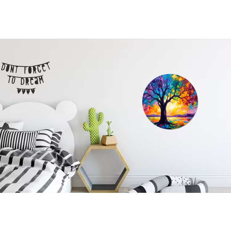 Boom - Landschap - Natuur - Abstract - Kleurrijk Wandcirkel aluminium klein -kinderkamer