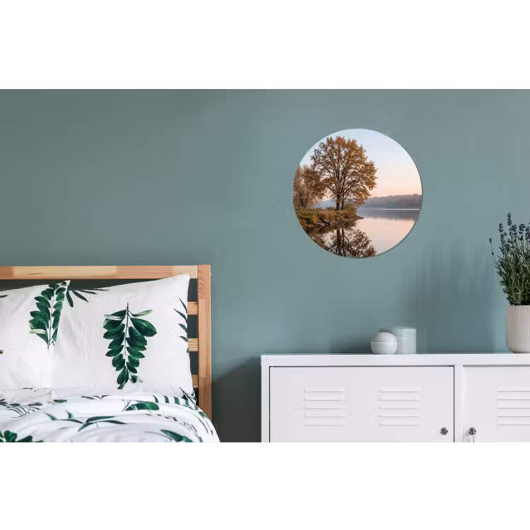 Bomen - Reflectie - Water - Zonsopgang - Serene Wandcirkel aluminium klein -slaapkamer