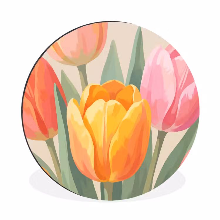 Tulpen - Abstract - Kleurrijk Wandcirkel aluminium klein -3d