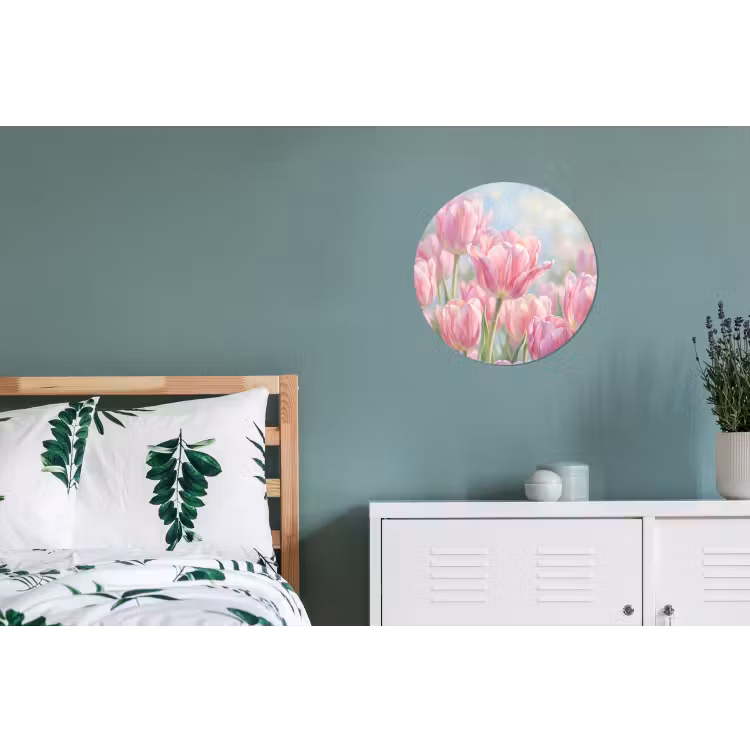 Tulpen - Veld - Lente - Roze Wandcirkel aluminium klein -slaapkamer