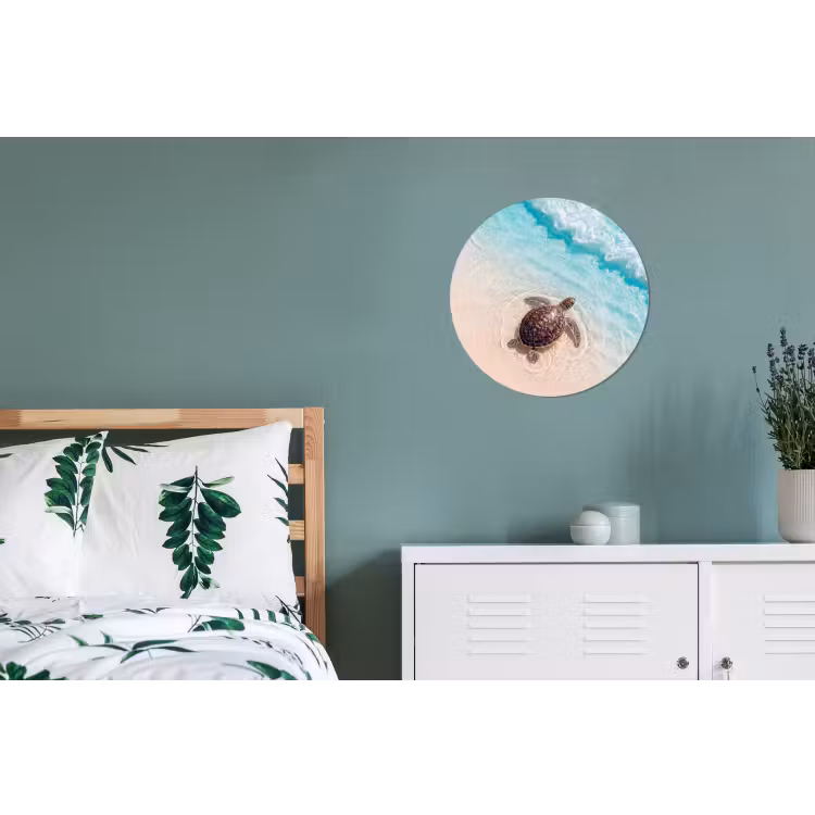Schildpad - Helder water - Strand - Dieren - Natuur Wandcirkel aluminium klein -slaapkamer