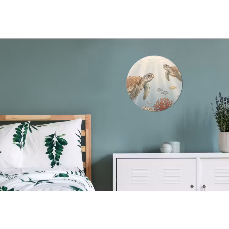 Schildpad - Onderwater - Natuur - Illustratie Wandcirkel aluminium klein -slaapkamer