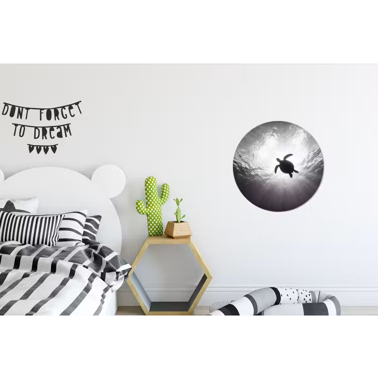 Schildpad - Onderwater - Lichtstralen - Oceaan - Zwart-wit Wandcirkel aluminium klein -kinderkamer