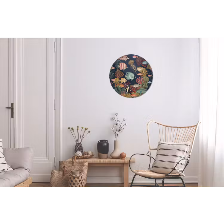 Onderwaterwereld - Vissen - Koraal - Illustratie - Kleurrijk Wandcirkel aluminium klein -woonkamer