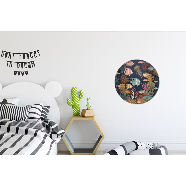 Onderwaterwereld - Vissen - Koraal - Illustratie - Kleurrijk Wandcirkel aluminium klein -kinderkamer