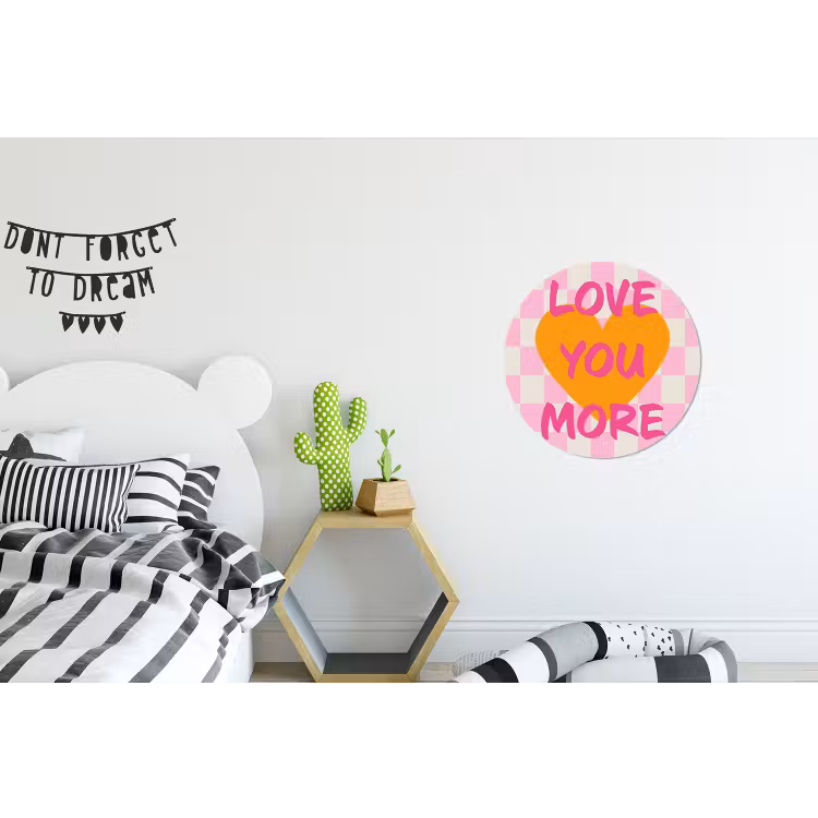 Valentijn - Love - Roze - Oranje Wandcirkel aluminium klein -kinderkamer