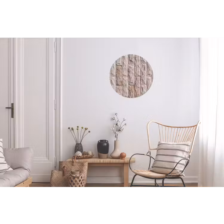 Muur - Steen - Ruw - Beige - Textuur Wandcirkel aluminium klein -woonkamer