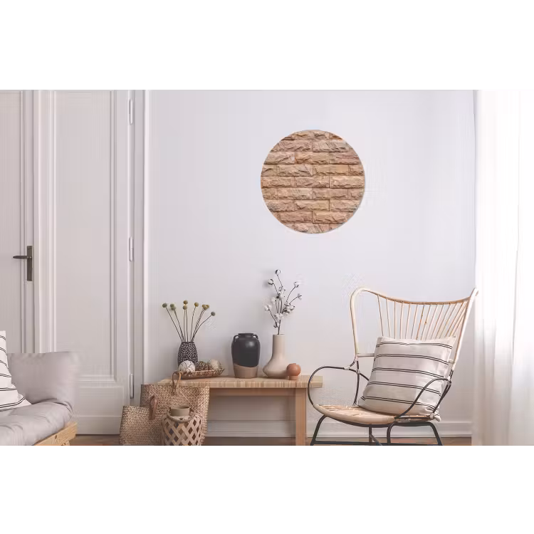 Muur - Steen - Ruw - Textuur - Beige Wandcirkel aluminium klein -woonkamer