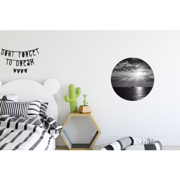 Water - Boot - Lucht - Natuur - Zwart-wit Wandcirkel aluminium klein -kinderkamer