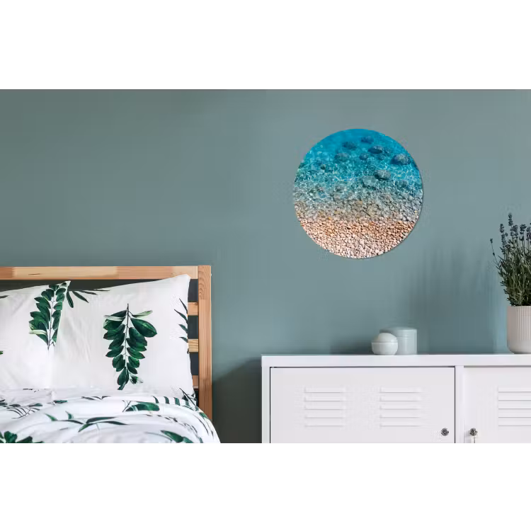 Water - Kiezels - Natuur - Levendig - Turkoois Wandcirkel aluminium klein -slaapkamer