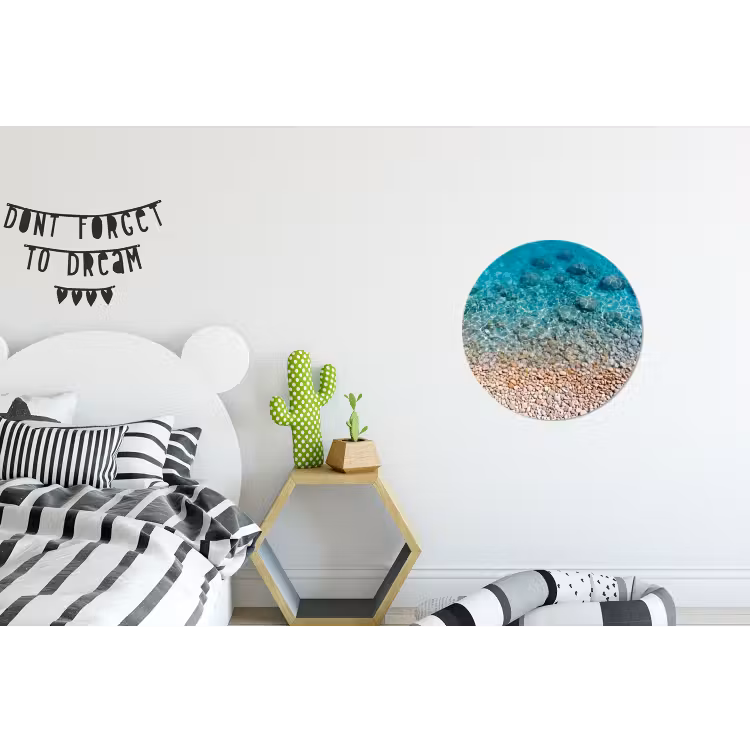 Water - Kiezels - Natuur - Levendig - Turkoois Wandcirkel aluminium klein -kinderkamer