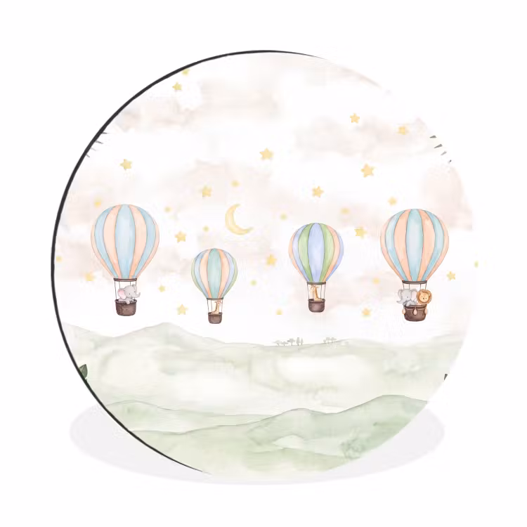 Aquarel - Luchtballonnen - Pastel Wandcirkel aluminium klein -3d