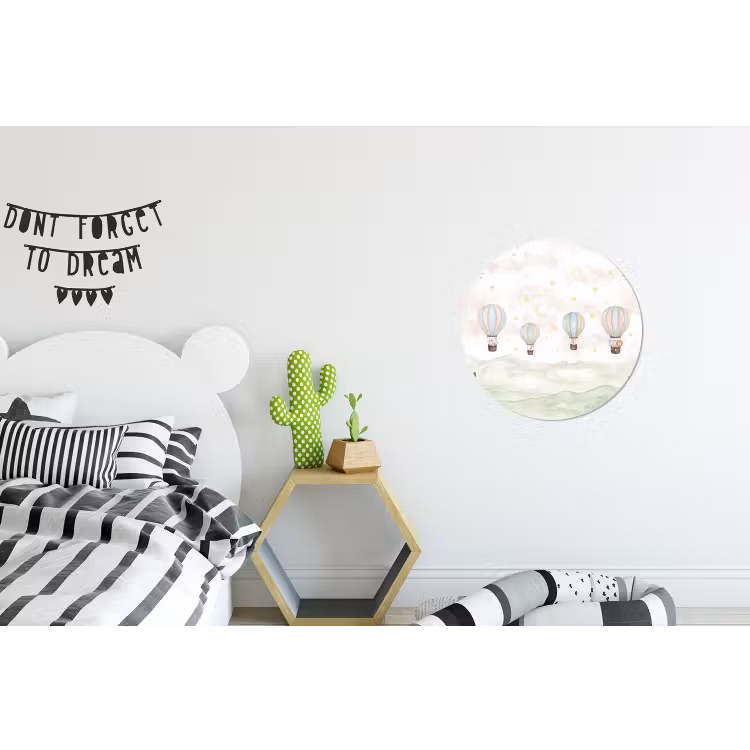 Aquarel - Luchtballonnen - Pastel Wandcirkel aluminium klein -kinderkamer