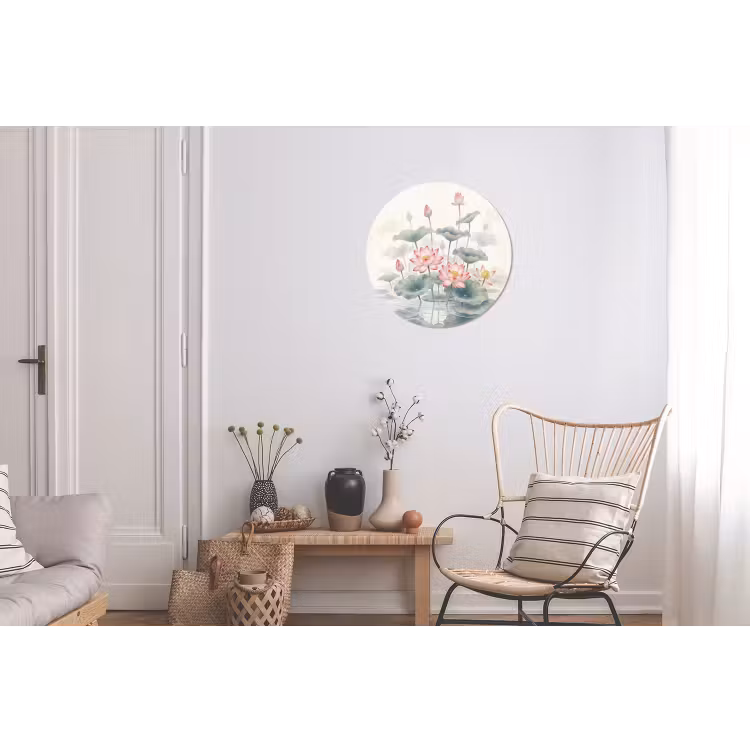 Aquarel - Lotusbloemen - Kleurrijk Wandcirkel aluminium klein -woonkamer