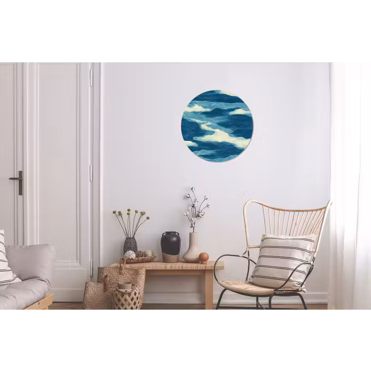 Golven - Abstract - Patroon - Blauw - Wit Wandcirkel aluminium klein 190 -woonkamer