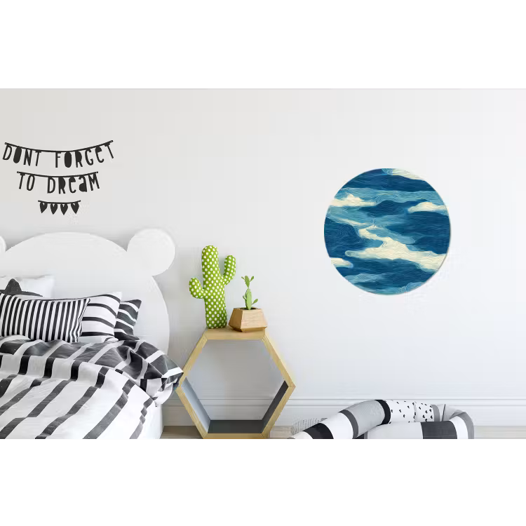 Golven - Abstract - Patroon - Blauw - Wit Wandcirkel aluminium klein 190 -kinderkamer