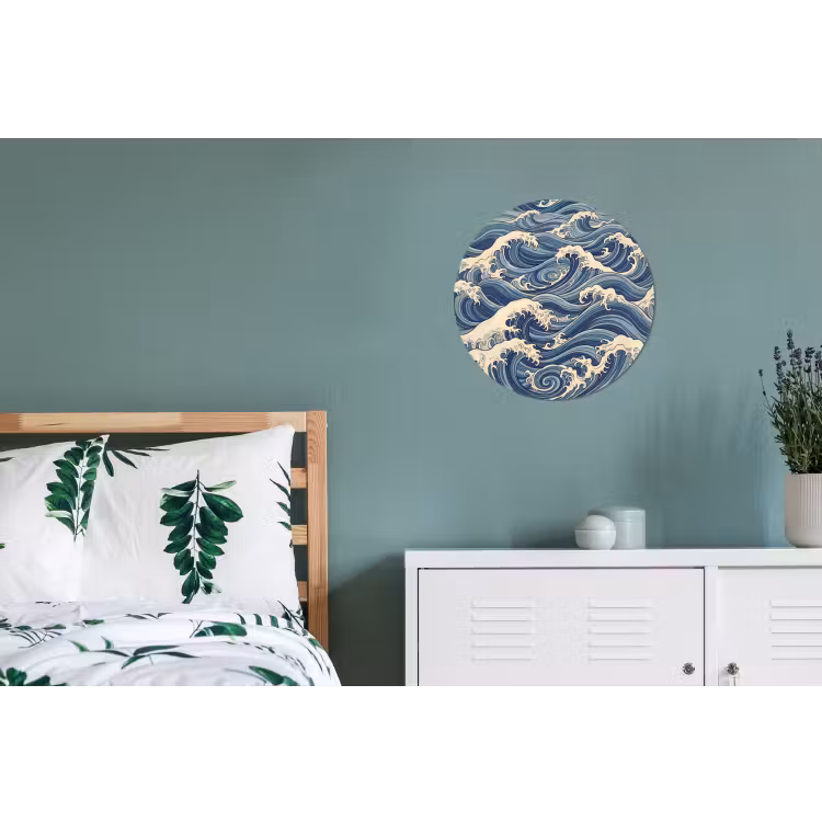 Golven - Zee - Natuur - Abstract - Blauw Wandcirkel aluminium klein -slaapkamer