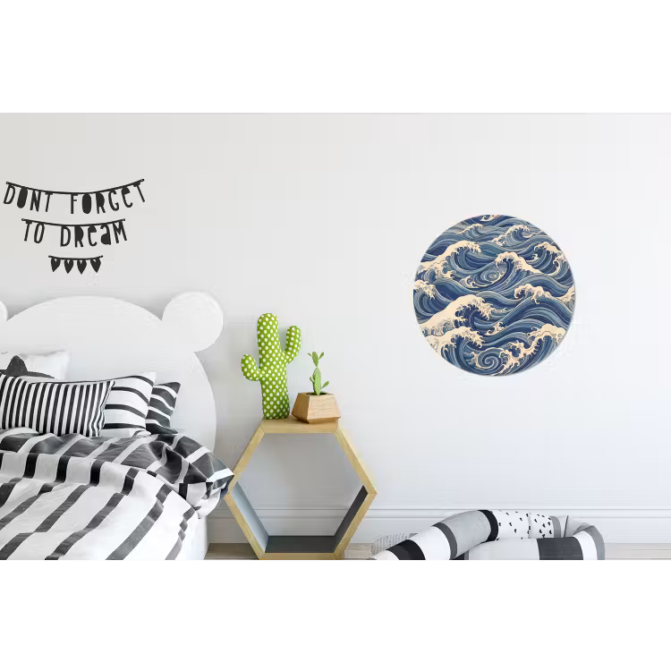 Golven - Zee - Natuur - Abstract - Blauw Wandcirkel aluminium klein -kinderkamer