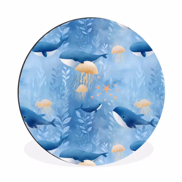 Walvissen - Oceaan - Blauw Wandcirkel aluminium klein 190 -3d