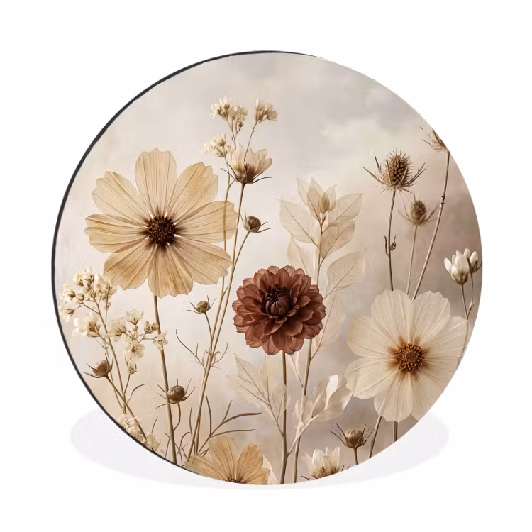 Wilde bloemen - Botanisch - Vintage - Natuur - Rustiek Wandcirkel aluminium klein -3d
