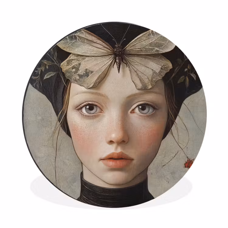 Woman - Butterfly - Art - Classic - Muted Wandcirkel aluminium klein -3d