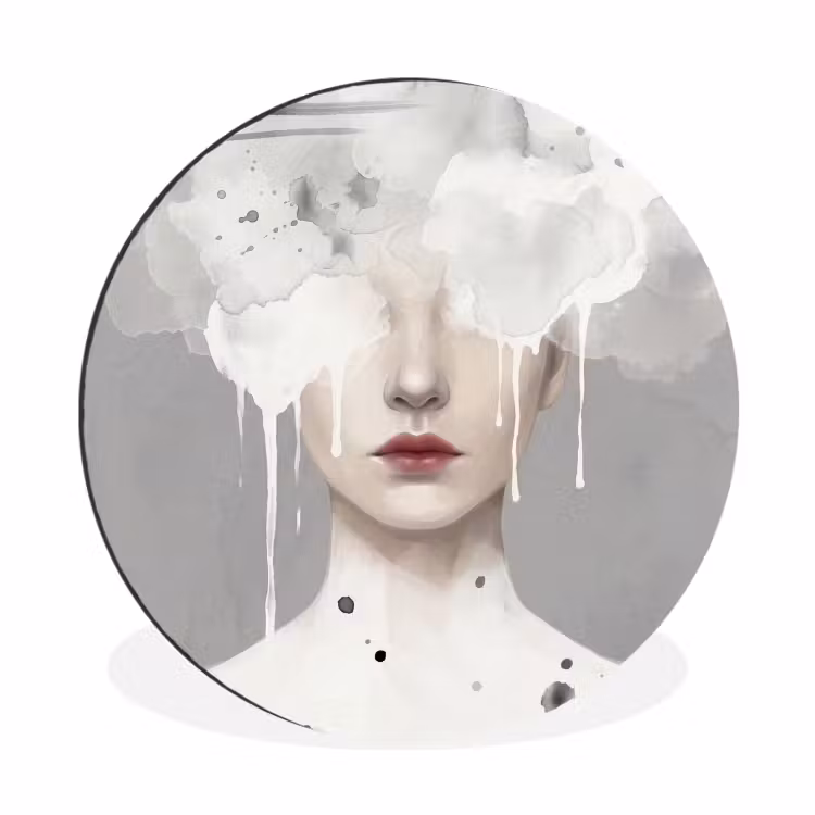 Vrouw - Wolk - Grijs Wandcirkel aluminium klein -3d