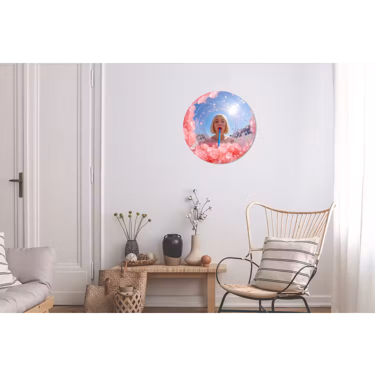 Vrouw - Drank - Zomer - Roze - Blauw Wandcirkel aluminium klein -woonkamer