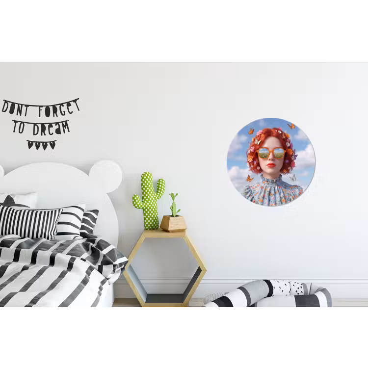 Vrouw - Bloemen - Zomer - Portret - Kleurrijk Wandcirkel aluminium klein -kinderkamer
