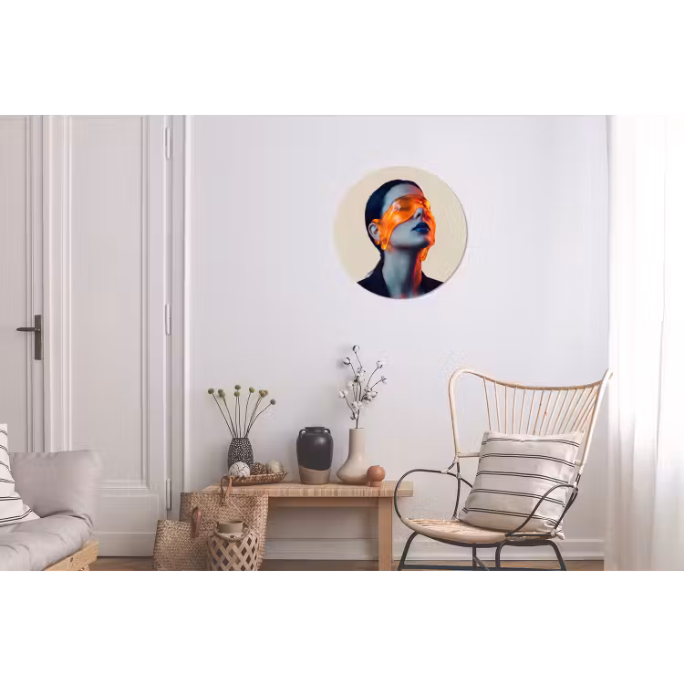 Vrouw - Oranje - Abstract - Modern - Kleurrijk Wandcirkel aluminium klein -woonkamer