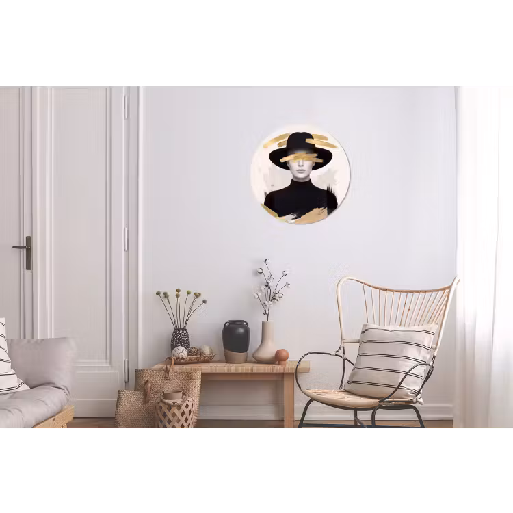 Vrouw - Portret - Modern - Goud - Kunst Wandcirkel aluminium klein -woonkamer
