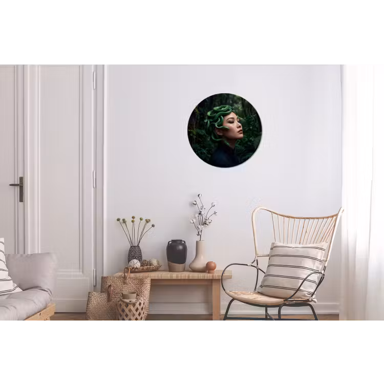 Vrouw - Slang - Natuur - Mystiek - Groen Wandcirkel aluminium klein -woonkamer