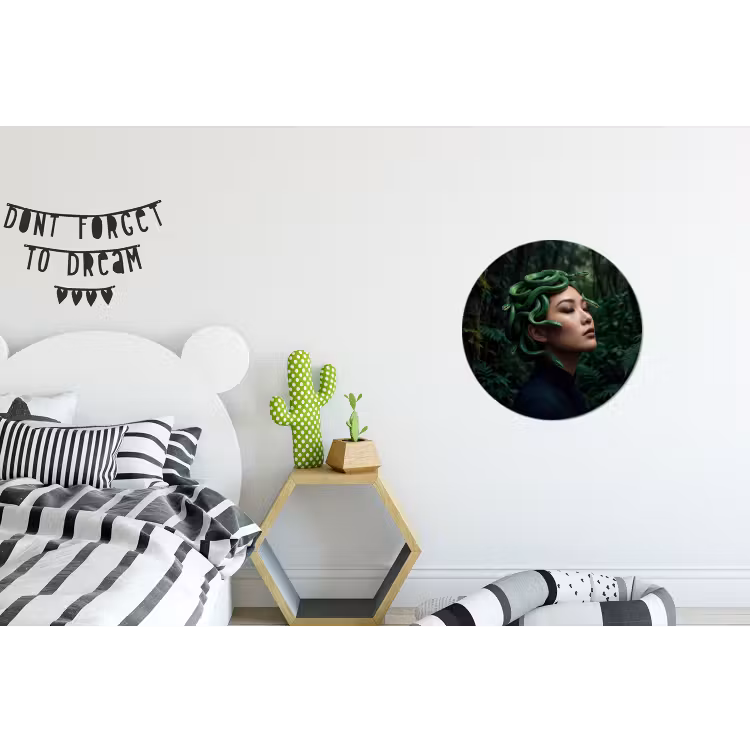 Vrouw - Slang - Natuur - Mystiek - Groen Wandcirkel aluminium klein -kinderkamer