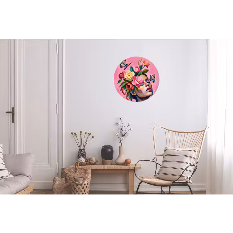 Vrouwengezicht - Vlinders - Kleurrijk Wandcirkel aluminium klein -woonkamer