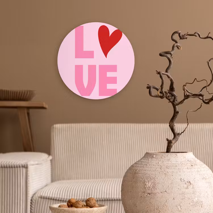 Love - Roze - Hart - Valentijn Wandcirkel plexiglas klein -sfeer1