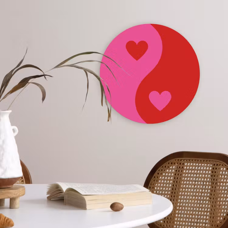 Minimalistisch - Rood - Roze - Hartjes Wandcirkel plexiglas klein -sfeer4
