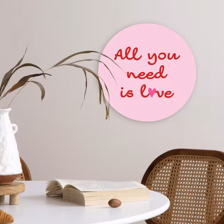 Tekst - Roze - Love - Hart Wandcirkel plexiglas klein -sfeer4