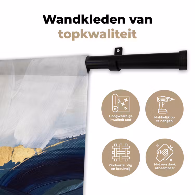 Abstract - Acryl - Blauw - Goud - Elegant Wandkleed katoen klein -sfeer2