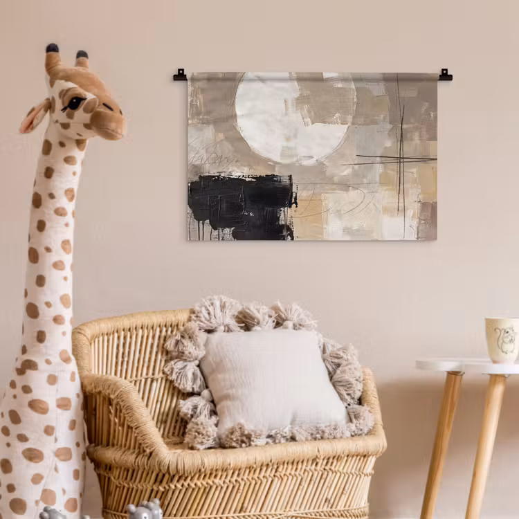 Abstract - Cirkel - Modern - Beige - Zwart - Minimalistisch Wandkleed katoen klein -wsfeer5_kind
