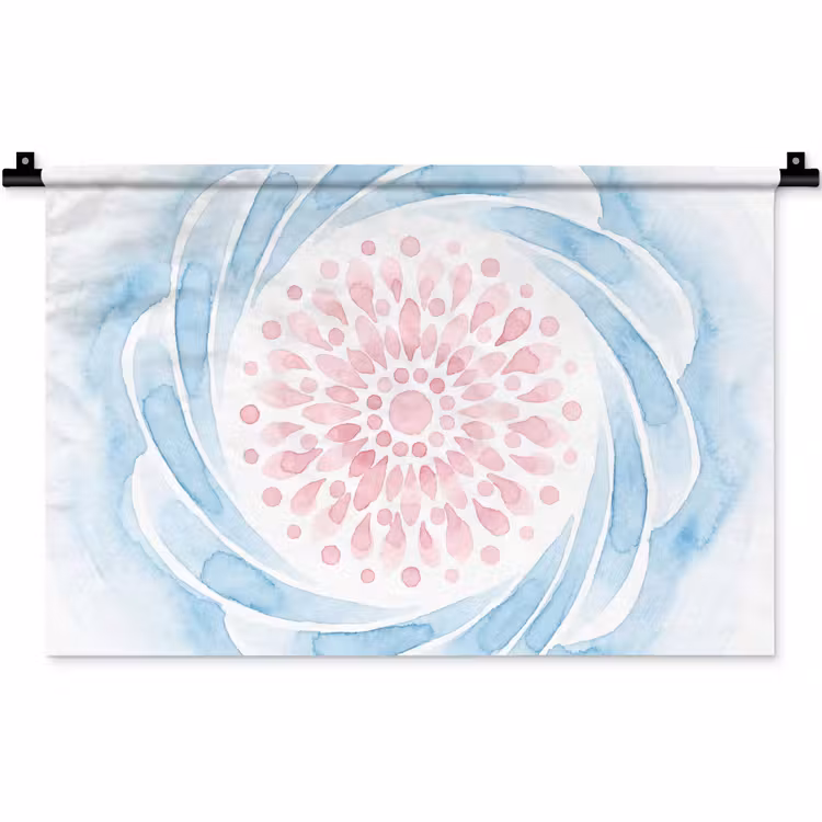 Abstract - Bloemvorm - Aquarel - Roze - Blauw Wandkleed katoen klein -zz3d
