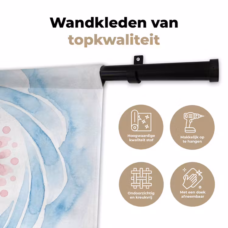 Abstract - Bloemvorm - Aquarel - Roze - Blauw Wandkleed katoen klein -sfeer2