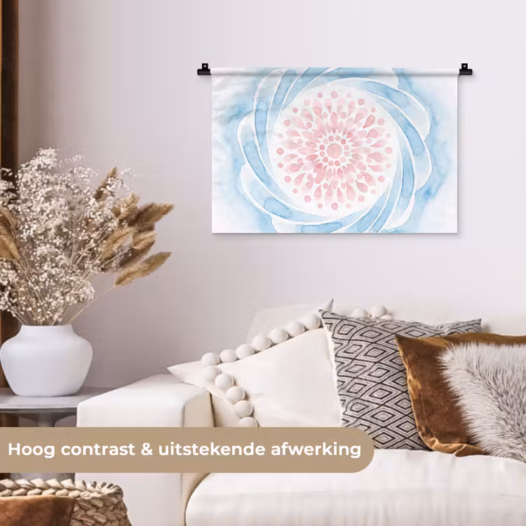 Abstract - Bloemvorm - Aquarel - Roze - Blauw Wandkleed katoen klein -sfeer1