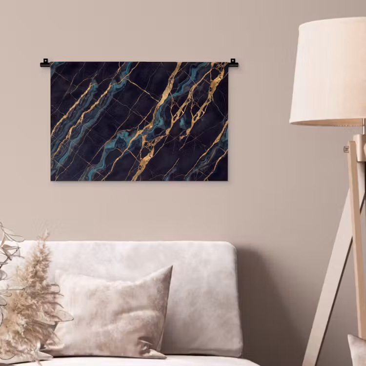 Abstract - Gouden lijnen - Kunst - Modern - Zwart Wandkleed katoen klein -sfeer4