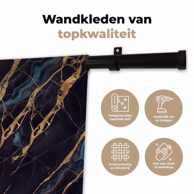 Abstract - Gouden lijnen - Kunst - Modern - Zwart Wandkleed katoen klein -sfeer2