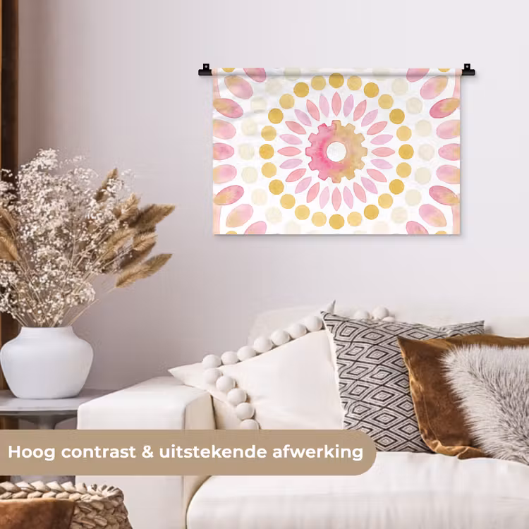 Abstract - Mandala - Kunst - Modern - Roze Wandkleed katoen klein -sfeer1