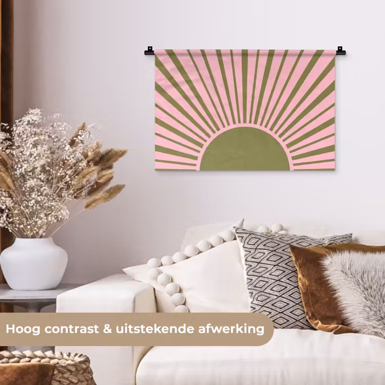 Abstract - Stralen - Grafisch - Roze - Groen Wandkleed katoen klein -sfeer1