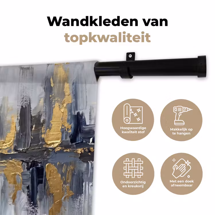 Abstract - Structuur - Goud - Grijs - Modern Wandkleed katoen klein -sfeer2