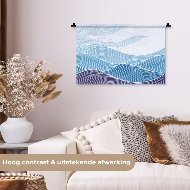 Abstract - Golven - Patroon - Blauw - Modern Wandkleed katoen klein -sfeer1