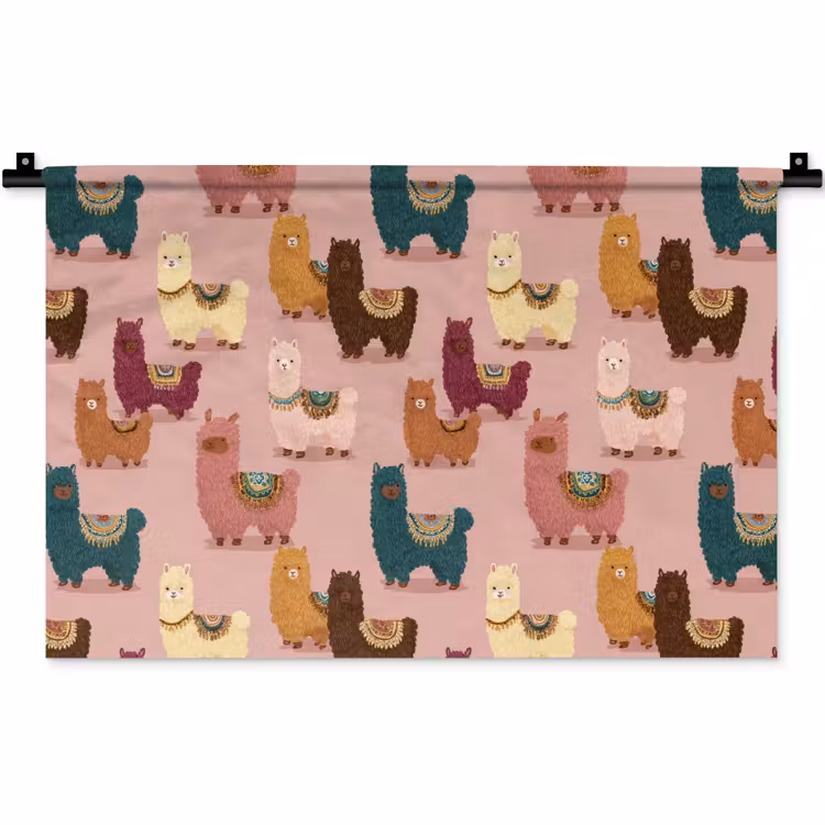 Alpaca's - Patroon - Kleurrijk Wandkleed katoen klein 269 -zz3d