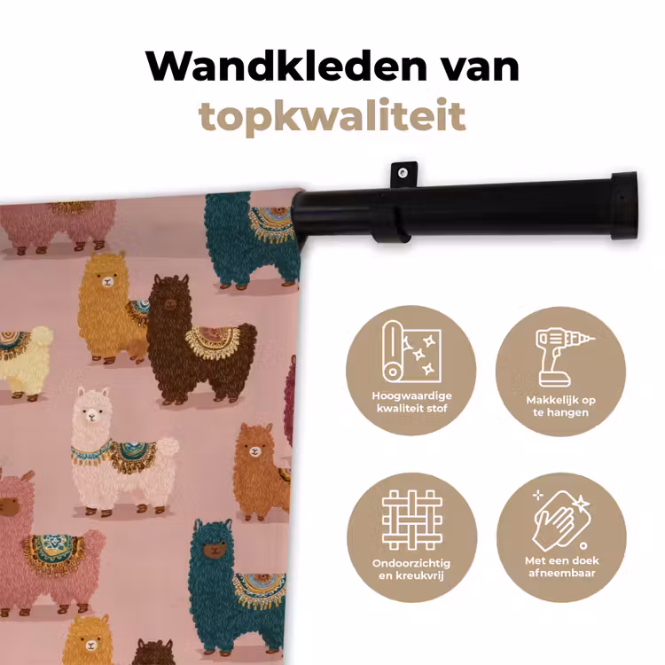 Alpaca's - Patroon - Kleurrijk Wandkleed katoen klein 269 -sfeer2